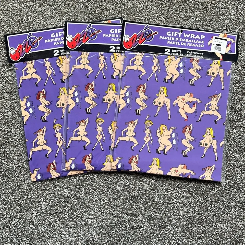 NWT Fun Vintage Gift Wrap Female Stripper. Set of 3 with 2 full sheets in each.